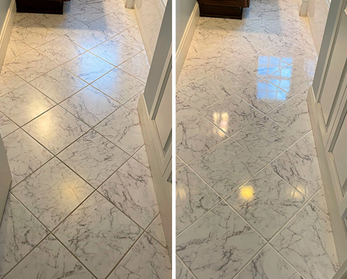 Bathroom Floor Before and After a Service from Our Tile and Grout Cleaners in Westport