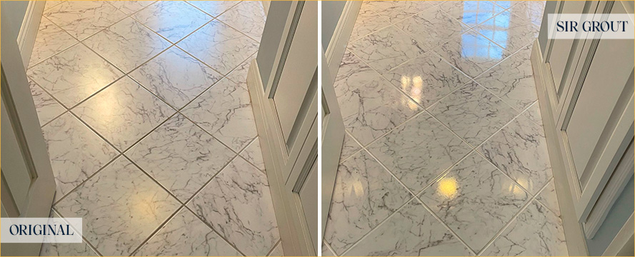 Bathroom Floor Before and After a Service from Our Tile and Grout Cleaners in Westport