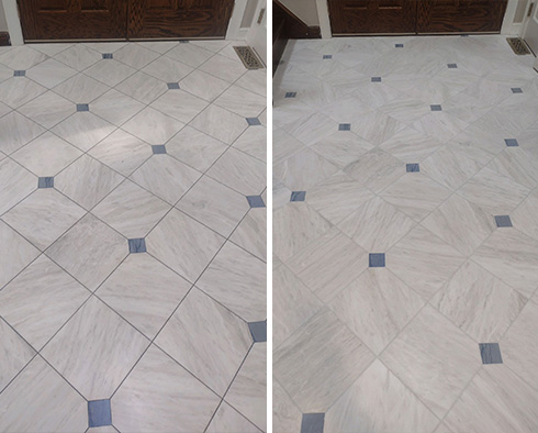 Floor Before and After a Grout Cleaning in Weston, CT