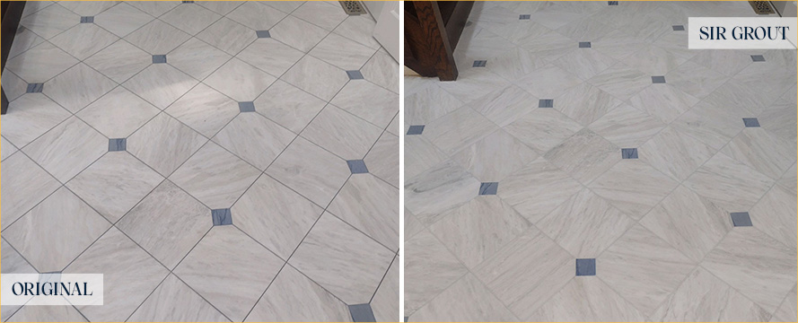 Floor Before and After a Superb Grout Cleaning in Weston, CT