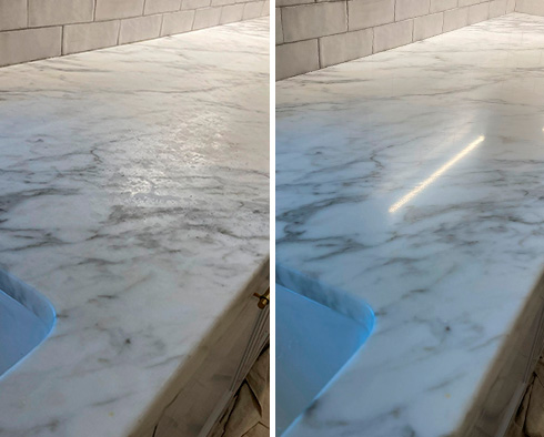 Countertop Before and After a Stone Polishing in Westport, CT