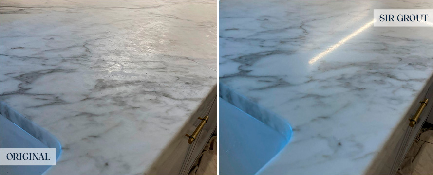 Countertop Before and After a Superb Stone Polishing in Westport, CT