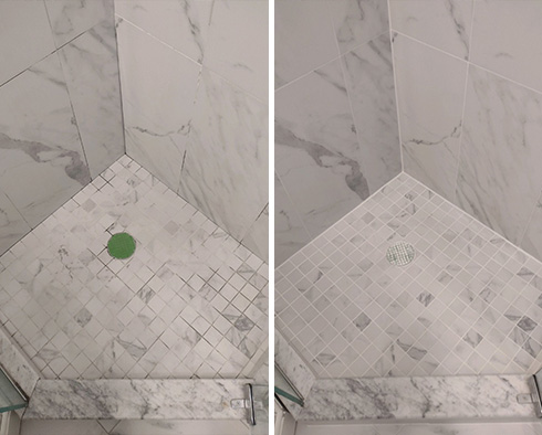 Shower Before and After a Grout Sealing in Ridgefield, CT