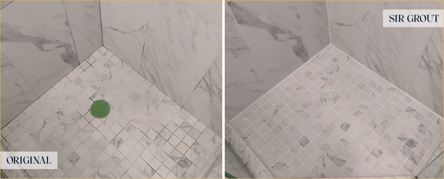 Shower Before and After a Flawless Grout Sealing in Ridgefield, CT