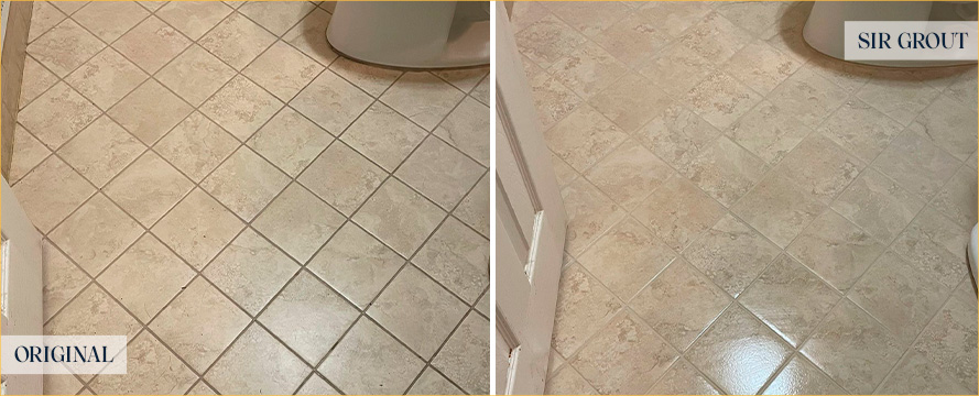 Bathroom Floor Before and After a Grout Cleaning in Westport, CT