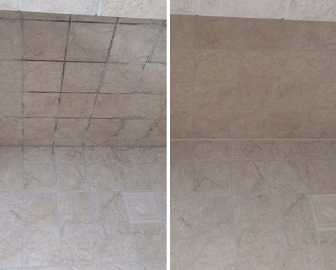 Stone Shower Before and After a Grout Sealing in Easton, CT