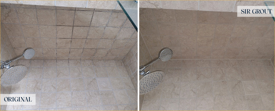 Stone Shower Before and After a Grout Sealing in Easton, CT