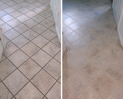 Floor Before and After a Grout Sealing in New Fairfield, CT