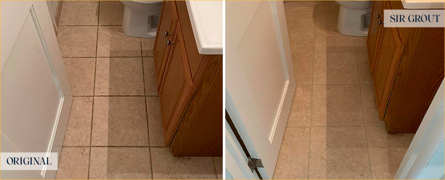 Bathroom Floor Before and After a Flawless Grout Cleaning in Stamford, CT