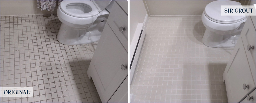 Bathroom Floor Before and After a Service from Our Tile and Grout Cleaners in Ridgefield