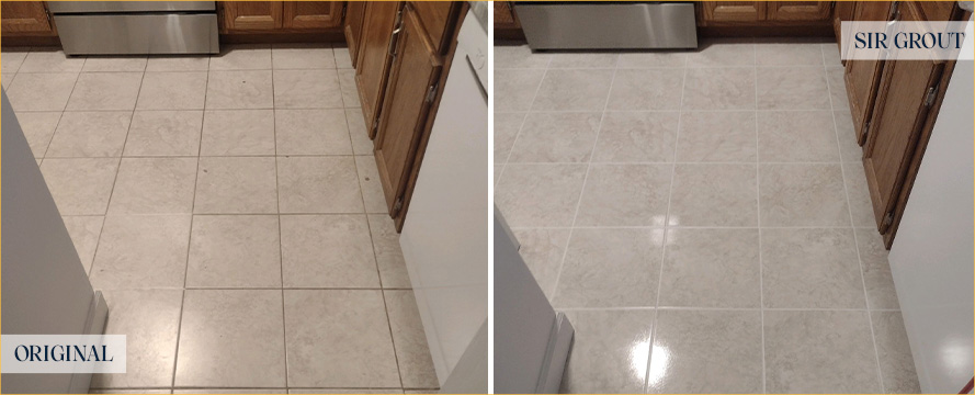 Kitchen Floor Before and After a Service from Our Tile and Grout Cleaners in Ridgefield