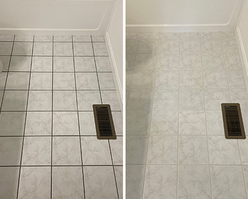 Floor Before and After a Grout Cleaning in Washington, CT