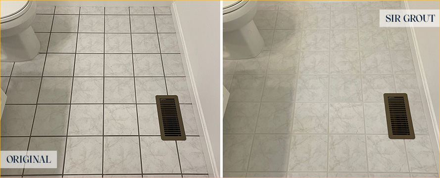 Bathroom Floor Before and After a Grout Cleaning in Washington, CT