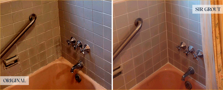 Ceramic Tile Shower Before and After a Grout Cleaning in Greenwich