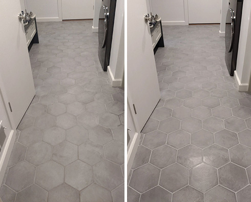 Floor Before and After a Grout Sealing in Greenwich, CT