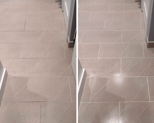 Ceramic Tile Floor Before and After a Grout Cleaning in Easton