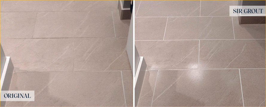 Ceramic Tile Floor Before and After a Grout Cleaning in Easton