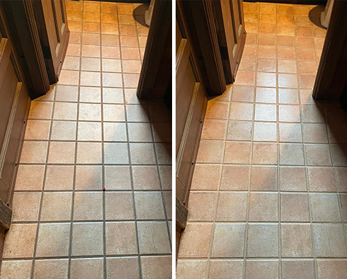 Floor Before and After a Grout Sealing in Newtown, CT